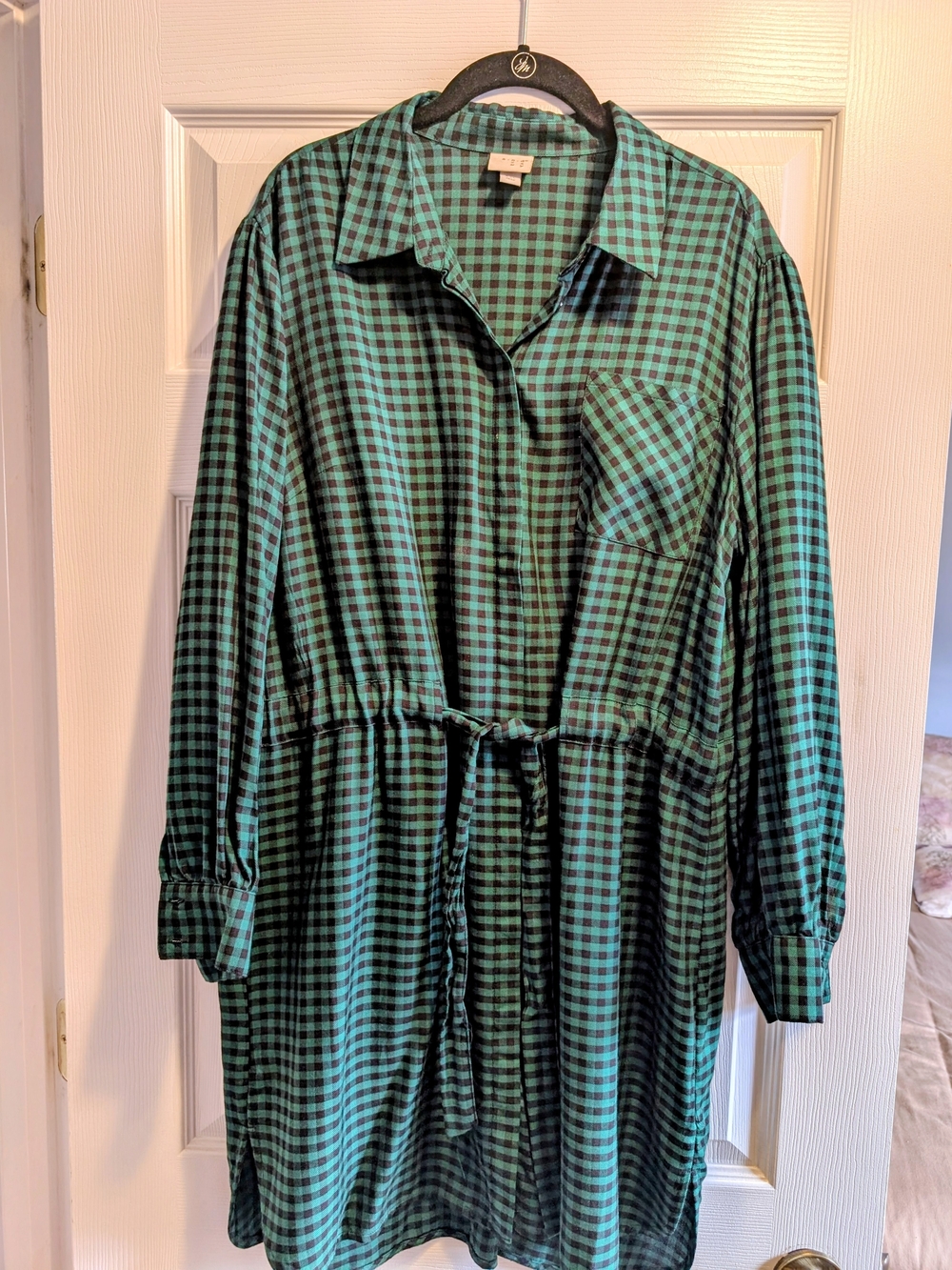 A New Day Green & Black Women’s Check Drawstring Shirt Dress - XXL
